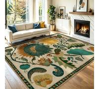 Antidérapant Tapis Rétro 80 x 150 cm, Tapis Lavable en Machine Motif Plantes Fleurs Soleil, Jaune Clair Moderne Doux Moquette Poil Ras pour Salon Chambre Salle à Manger Bureau