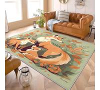 Antidérapant Tapis Salon Chambre 140x200 cm Motif de Renard Animal Et Dessin Animé, Tapis à Court Poils Doux Couleur Orange Lavable en Machine Antifouling Décoration de Office, Couloir, Paillasson