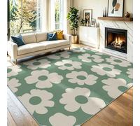 Antidérapant Tapis Simple 60 x 90 cm, Tapis Lavable en Machine Motif Pétales Blancs, Vert Clair Moderne Doux Moquette Poil Ras pour Salon Chambre Salle à Manger Bureau