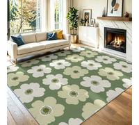 Antidérapant Tapis Simple 60 x 90 cm, Tapis Lavable en Machine Motif Plantes Pétales Frais, Vert Clair Moderne Doux Moquette Poil Ras pour Salon Chambre Salle à Manger Bureau