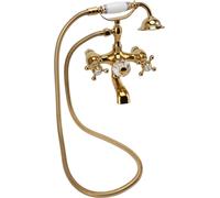 Antique Brass Shower System Wall Mounted Brass Handheld Shower Sprayer with Cross Handle Bathtub Faucet Fixture Set Gold