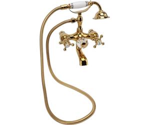 Antique Brass Shower System Wall Mounted Brass Handheld Shower Sprayer with Cross Handle Bathtub Faucet Fixture Set Gold