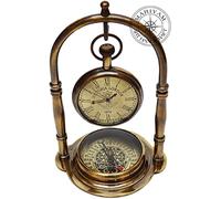 Antique Handicraft HUB Horloge Nautique de Table en Laiton avec Boussole en Laiton Antique Victoria London