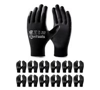 AnTools 12 Paires Gants de Travail pour Homme et Femme - Revêtement PU Anti-Dérapant, Légers et Respirants, Excellente Prise, Idéaux pour Travaux Généraux et Jardinage, Noir, Taille 8/M