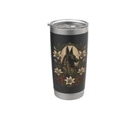 Anubis Œuvre d'art Jackal égyptien avec lys et roses Gobelet isotherme en acier inoxydable double paroi