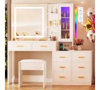 ANWBROAD Grande Coiffeuse avec Miroir et Tabouret, LED 3coul. régl.