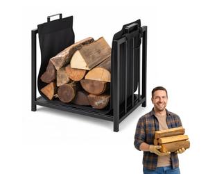 Anwicar Range Buche en Acier avec Housse de Transport 50x50x37 cm - Stable et Compact Porte Buche usage Intérieur et Extérieur - Panier à Bûches Bois de Cheminée - Noir
