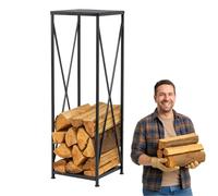 Anwicar Range Buche Vertical 34x33x112 cm - Stable et Compact Porte Buche Interieur et Extérieur - Panier à Bûches Bois de Cheminée en Acier Peint Par Poudrage - Noir