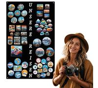 Anwicar Tableau Magnétique Effaçable en Acier - Idéal pour Aimants et Notes - Tableau Noir Magnétique Mural - Compatible avec Marqueurs Craie - Nos Voyages - Noir - Inscription au milieu 80x 50 cm