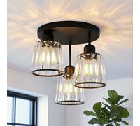 ANWIO Lustre Cuisine en Cristal, E27 Lustres Couloir, Lustre Cristal Moderne Noir, Plafonnier Chambre à 3 Lumières Ø250mm, Plafonnier Led Salle à Manger