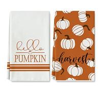AnyDesign Lot de 2 torchons de cuisine d'automne de 45,7 x 71,1 cm, motif citrouille, Thanksgiving, récolte, orange et blanc, torchons rustiques pour séchage des mains pour cuisine, pâtisserie