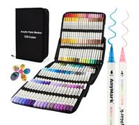AnyMark 120 Couleurs Feutre Acrylique, Marqueurs Acryliques à Double Pointe avec Pointe Pinceau et Pointe Fine, Stylos Acryliques pour Bois, Galets, Papier, Tissu, Verre, Oeuf