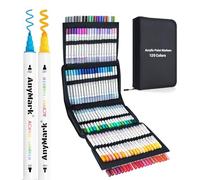 AnyMark 120 Couleurs Feutre Acrylique, Marqueurs Acryliques à Double Pointe avec Pointe Ronde et Pointe Fine, Stylos Acryliques pour Bois, Galets, Papier, Tissu, Verre, Oeuf