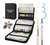 AnyMark 48 Couleurs Feutre Acrylique, Marqueurs Acryliques à Double Pointe avec Pointe Ronde et Pointe Fine, Stylos Acryliques pour Bois, Galets, Papier, Tissu, Verre, Oeuf