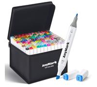 AnyMark Feutres a Alcool 120 Couleurs Double Pointe Biseautée et Fine | Feutres de Coloriage Adulte, Idéal pour le Coloriage, l’Illustration et le Croquis, Corps Blanc