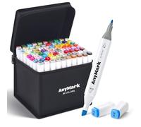 AnyMark Feutres a Alcool 80 Couleurs Double Pointe Biseautée et Fine | Feutres de Coloriage Adulte, Idéal pour le Coloriage, l’Illustration et le Croquis, Corps Blanc