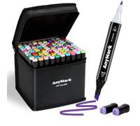 AnyMark Feutres Alcool 100 Couleurs, Marqueurs Pointe Biseau & Fine | Feutres Double Pointe, Couleurs Vives, Idéal pour le Dessin & Coloriage, Corps Noir