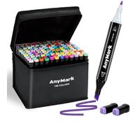 AnyMark Feutres Alcool 120 Couleurs, Marqueurs Pointe Biseau & Fine | Feutres Double Pointe, Couleurs Vives, Idéal pour le Dessin & Coloriage, Corps Noir