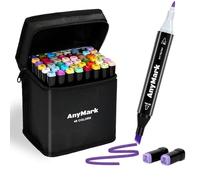AnyMark Feutres Alcool 48 Couleurs, Marqueurs Pointe Biseau & Fine | Feutres Double Pointe, Couleurs Vives, Idéal pour le Dessin & Coloriage, Corps Noir
