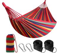 Anyoo hamac coton Outdoor Portable avec sangles et sac de voyage rouge / bande jaune