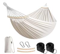ANYOO Hamac de Jardin en Coton avec Barre Amovible et Sangles Arbres | Confortable, Portable, Robuste, Respirant, Léger, avec Sac de Transport, pour Extérieur/Intérieur Terrasse Balcon Camping