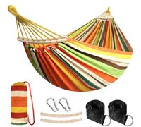 ANYOO Hamac de Jardin en Coton avec Barre Amovible et Sangles Arbres | Confortable, Portable, Robuste, Respirant, Léger, avec Sac de Transport, pour Extérieur/Intérieur Terrasse Balcon Camping
