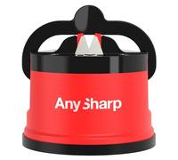 AnySharp Aiguiseur de Couteaux, Sécurité Mains Libres, Ventouse PowerGrip, Aiguise en Toute Sécurité Tous les Couteaux de Cuisine, Idéal pour l'Acier Trempé & Dentelé | Le Meilleur au Monde | Rouge