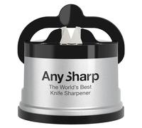 AnySharp Aiguiseur de Couteaux, Sécurité Mains Libres, Ventouse PowerGrip, Aiguise en Toute Sécurité Tous les Couteaux de Cuisine, Idéal pour l'Acier Trempé & Dentelé | Le Meilleur au Monde | Argent