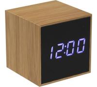 Anytime 39-1H-102 Réveil numérique LED Bambou Beige et noir Affichage LED blanc Petit modèle H6,2 x 6,2 x 6,2 cm