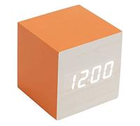 Anytime 41-1H-101 Réveil numérique LED Carré Color Bloc Bois Orange Affichage LED Blanc Horloge Thermomètre Calendrier H6,5 x 6,5 x 6,5 cm