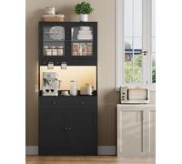 AODEMOKO : Armoire de cuisine, buffet haut avec tiroir et éclairage LED, couleur noire