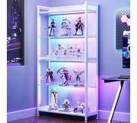 AODK Vitrine avec étagères ouvertes en verre, éclairage RVB, blanc | Étagère industrielle en maille métallique à 4 niveaux pour objets de collection, armoire à curiosité, étagère ouverte