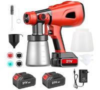 Aofesel Pistolet à Peinture, 850W Pistolet à Peinture Électrique HVLP avec Réservoir d'eau de 800ML,5 Buses,2 Batteries au Lithium 2600MAH et Chargeur 21V, pour Maison, Armoires, Clôtures, Plafond