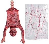 AOFOX Demi-Corps Sanglant d'halloween, Torse de Corps Suspendu à la Peau de Latex de 94 cm dans Un Sac pour Maison hantée fête d'halloween décoration extérieure intérieure