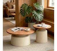 Aogley Lot de 2 Table Basse Modernes 2 en 1, Tables Gigogne Ensemble de 2, Table D'appoint Ronde Et Minimaliste pour Salon, Chambre À Coucher, Appartement, Montage Facile
