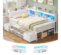 AOGLLATI Canapé Lit 140 x 190 avec Rangement,Lit Coffre 140x190 avec Multiprise et Éclairage LED,Tête de Lits Rembourrée,6 Compartiments & 6 Tiroirs,Lit Enfant,Lit 2 Personnes avec Sommier en Métal