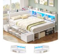 AOGLLATI Canapé Lit 140 x 200 avec Rangement,Lit Coffre 140x200 avec Multiprise et Éclairage LED,Tête de Lits Rembourrée,6 Compartiments & 6 Tiroirs,Lit Enfant,Lit 2 Personnes avec Sommier en Métal