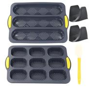 Aohyue 2 Pièces Moule à Pain en Silicone, Moule à Baguette 3 Grilles, Mini Plaque à Baguette 9 Grilles, avec 2 Pinces Anti-Brûlures et 1 Spatule en Silicone, Moule Antiadhésif pour Muffins, Gâteau