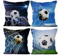 Aoihrraan 41x41cm Lot de 4 Tirer Au But Housse De Coussin Football Football dans L'Objectif Rapporter Rustique Lin De Coussincarré Taie d'oreiller Football Match Garçon Sofa Chambre Extérieur Canapé