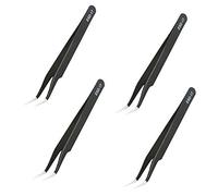 Aoje-Link ESD-17 Pince à épiler professionnelle antistatique à pointe fine non magnétique incurvée en acier inoxydable avec revêtement en plastique Longueur totale 125 mm Noir
