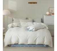 AOJIM Parure de lit à Carreaux 100% Coton Doux avec Motif Floral Bleu, 1 Housse de Couette pour lit Simple de 172,7 x 218,4 cm, 2 taies d'oreiller de 50,8 x 66 cm avec nœud pour décoration de Chambre