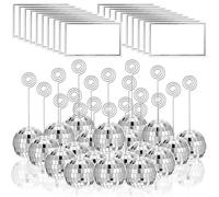 AojSup Lot de 60 porte-numéros de table en forme de boule disco argentés avec fil tourbillonnant, porte-nom et photo, décoration pour menu de mariage, fête d'anniversaire (5,1 cm)