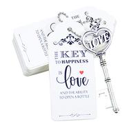 Aokbean 52pcs Vintage Squelette Clé Ouvre Bouteille Faveur Faveur de Mariage Faveur Invité Souvenir Cadeau Ensemble avec Escorte Merci Carte Tag et Porte-Clés (Argent Ancien)