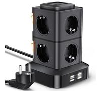AOKBON Multiprise avec Interrupteur Tour Multiprise Parafoudre et Surtension 8 Prises 4 Ports USB Max 5V/3.4 A et Câble d'Extension de 3 Mètres Bloc Multiprise Électrique pour Bureau Salon et Maison