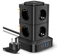 AOKBON Tour Multiprise avec 2 Interrupteurs Individuel 12 en 1 Multiprise électrique 8 Prises et 4 Ports USB (2 USB-C et 2 USB-A) Max 5V/3.4A avec Câble de 3 Mètre pour la Maison/Le Bureau