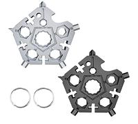 Aokelily 2PCS 23-en-1 Multi-outils portatifs en acier au carbone avec porte-clés, Outil à main portable, l'aventure, le camping, le voyage et les outils de tous les jours (noir + argent)