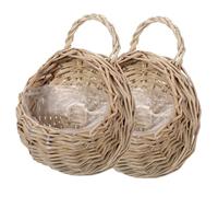 AOKWAWALIY Lot De 2 Paniers De Rangement Suspendus en Rotin Panier Mural Tissé pour Fleurs Et Plantes Décoration Murale pour Cuisine Salle De Bain Chambre Et Entrée 23.00 X 18.00 X 9.00 cm