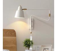 AoLa Applique Murale à Bras articulé Bras métallique Ajustable Lampe Murale avec Interrupteur et Prise Industrielle Lampe de Chevet Pivotant avec câble Bras Long Lampes de Lecture,Blanc