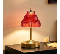 AoLa Lampe de table LED rechargeable USB intensité réglable sans fil finition dorée lampe de chevet à intensité réglable avec abat-jour verre rouge portable sans fil lampe à piles pour chambre salon