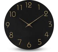 Aolso Horloge murale en bois, silencieuse, à piles, horloge murale ronde en bois, facile à lire, horloge murale pour salon, chambre à coucher, chambre d'enfant, bureau, école (noir, 30 cm)